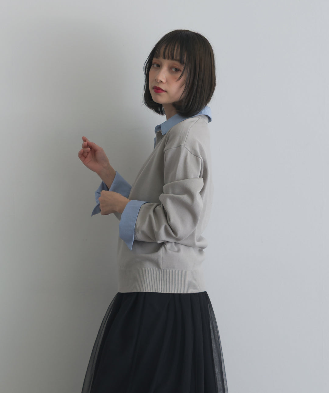 シャツ切替レイヤードプルオーバー