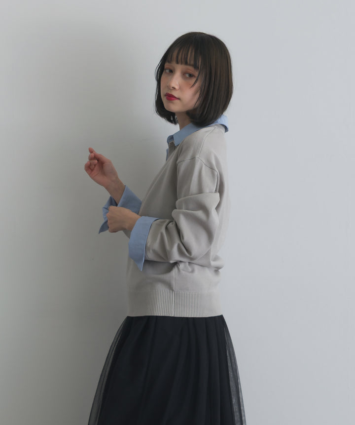シャツ切替レイヤードプルオーバー
