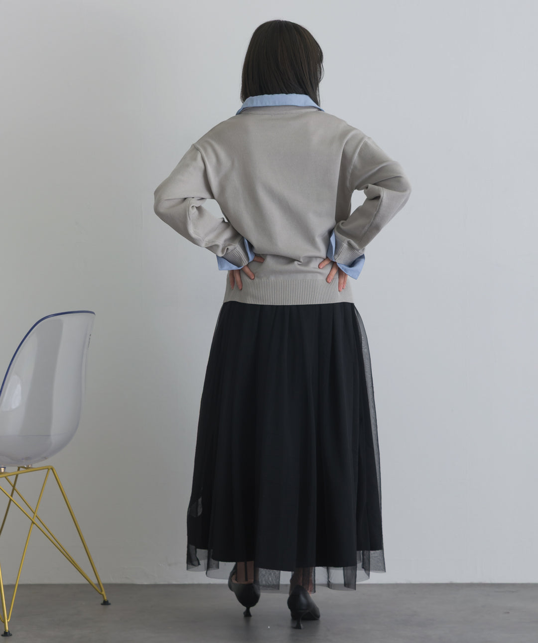 シャツ切替レイヤードプルオーバー