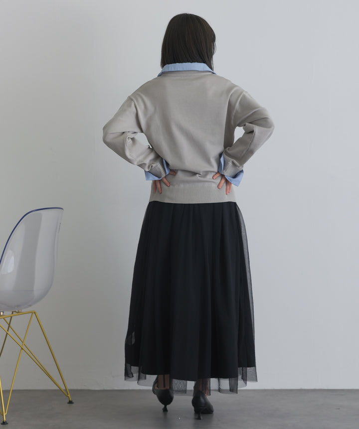 シャツ切替レイヤードプルオーバー