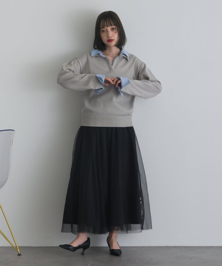 シャツ切替レイヤードプルオーバー