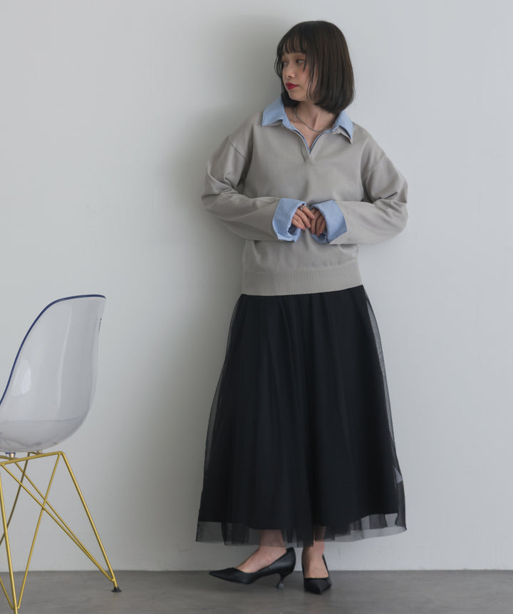 シャツ切替レイヤードプルオーバー