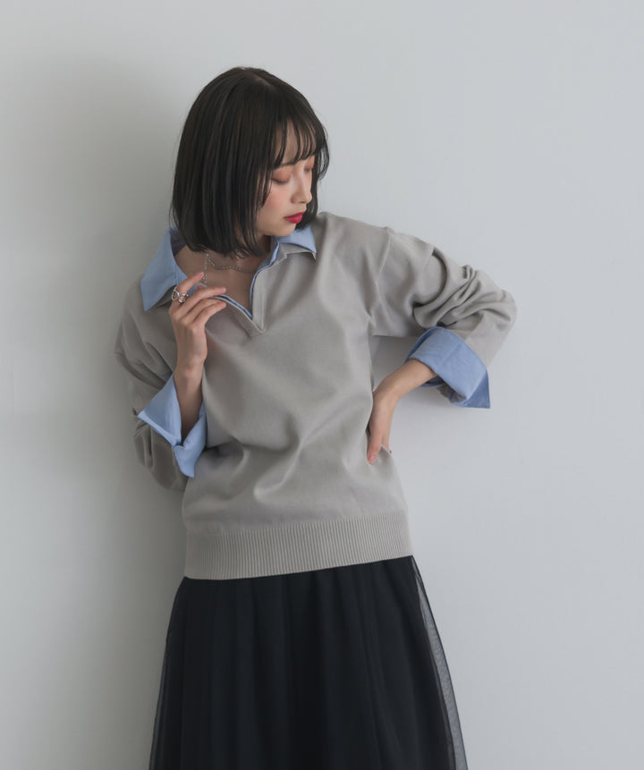 シャツ切替レイヤードプルオーバー