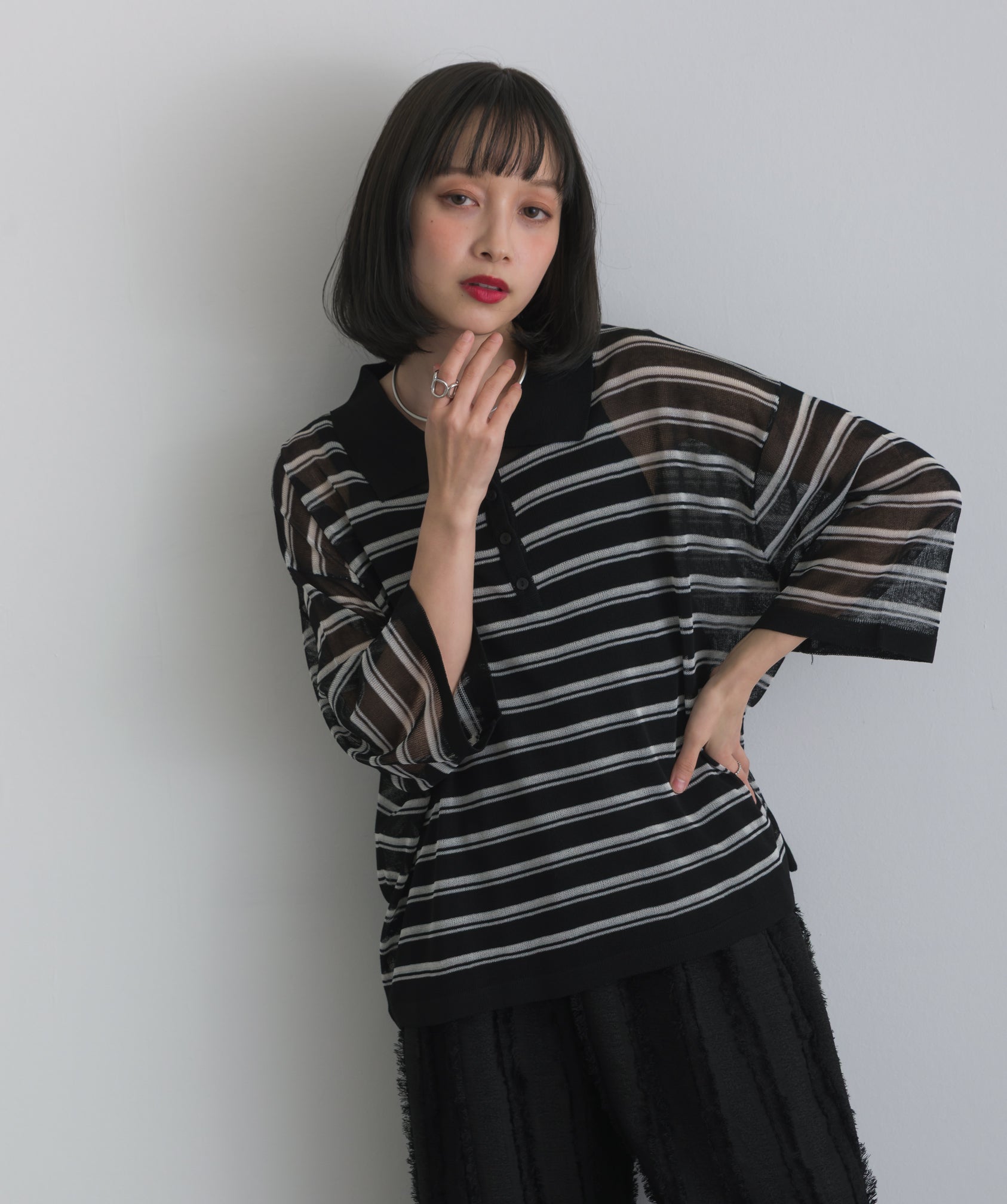 サテン部分使いアシメチュニックTシャツ – OandI