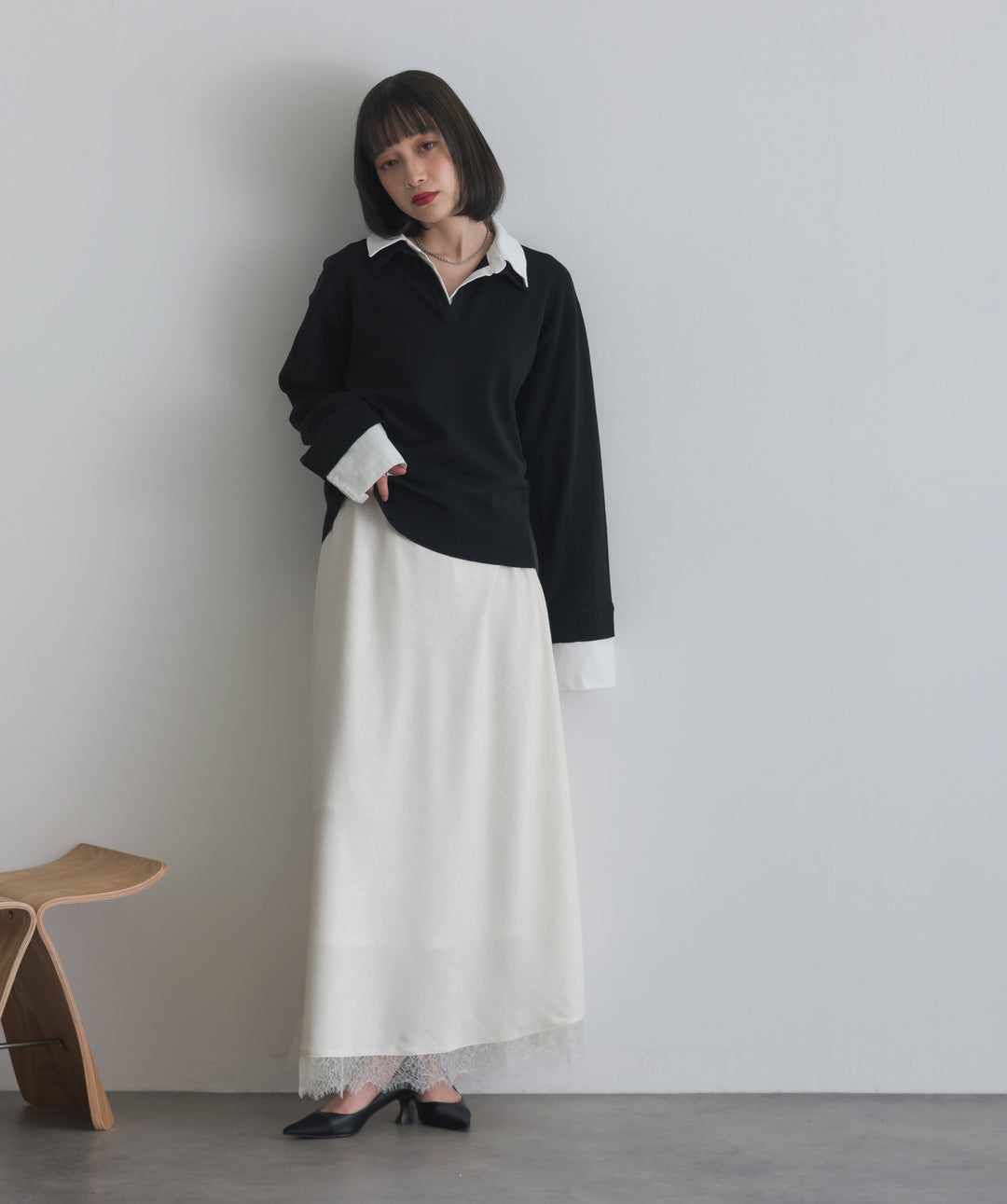 シャツ切替レイヤードプルオーバー