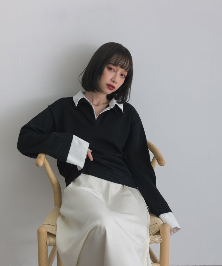 シャツ切替レイヤードプルオーバー