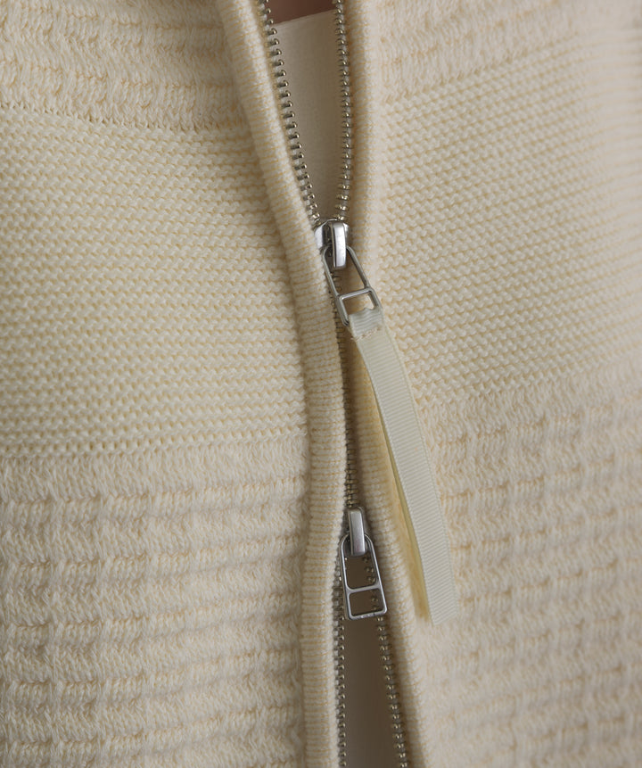 タック編みZIPアップニットカーディガン