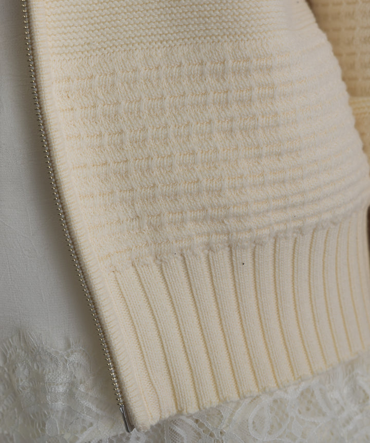 タック編みZIPアップニットカーディガン