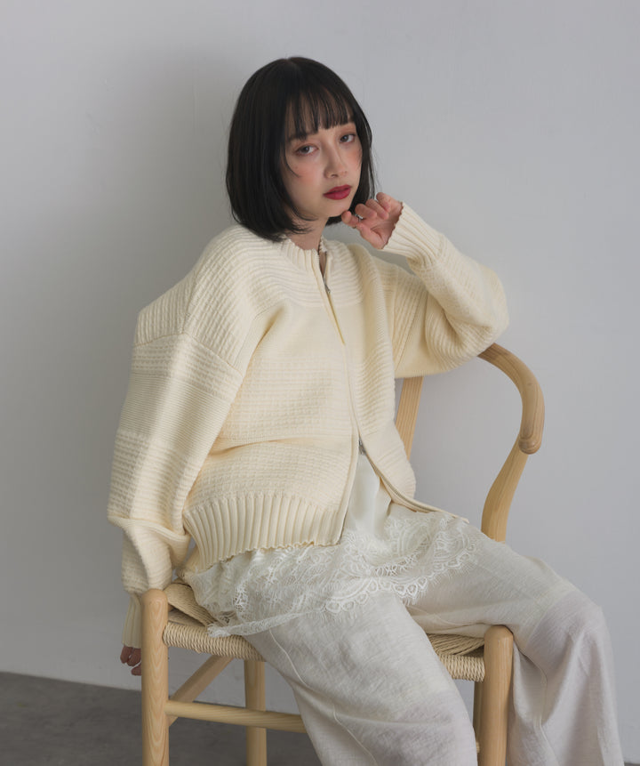 タック編みZIPアップニットカーディガン