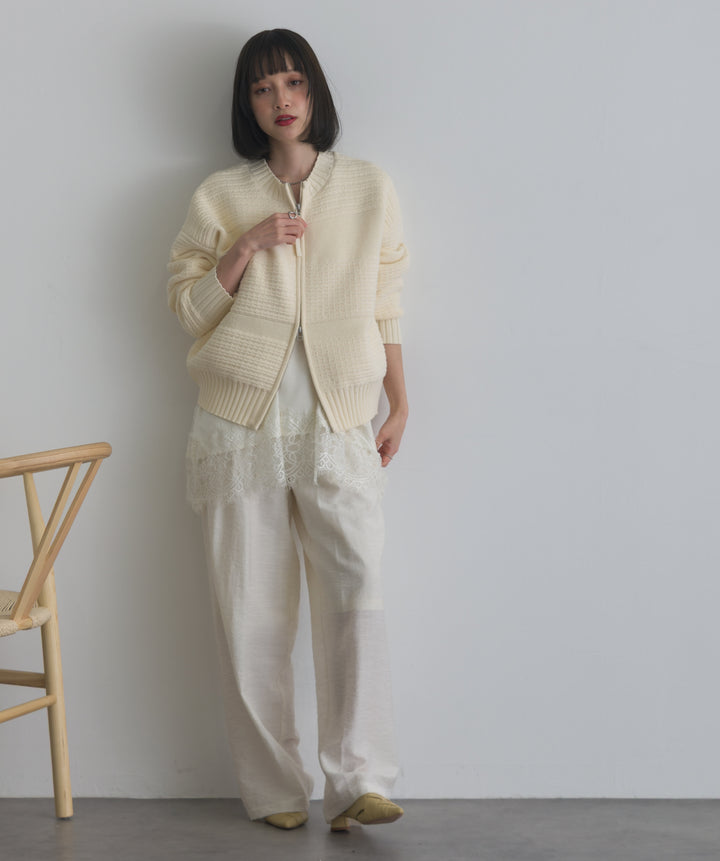 タック編みZIPアップニットカーディガン