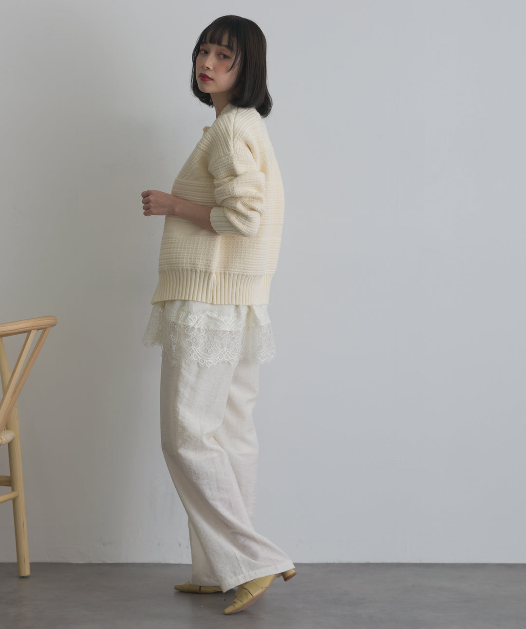 タック編みZIPアップニットカーディガン