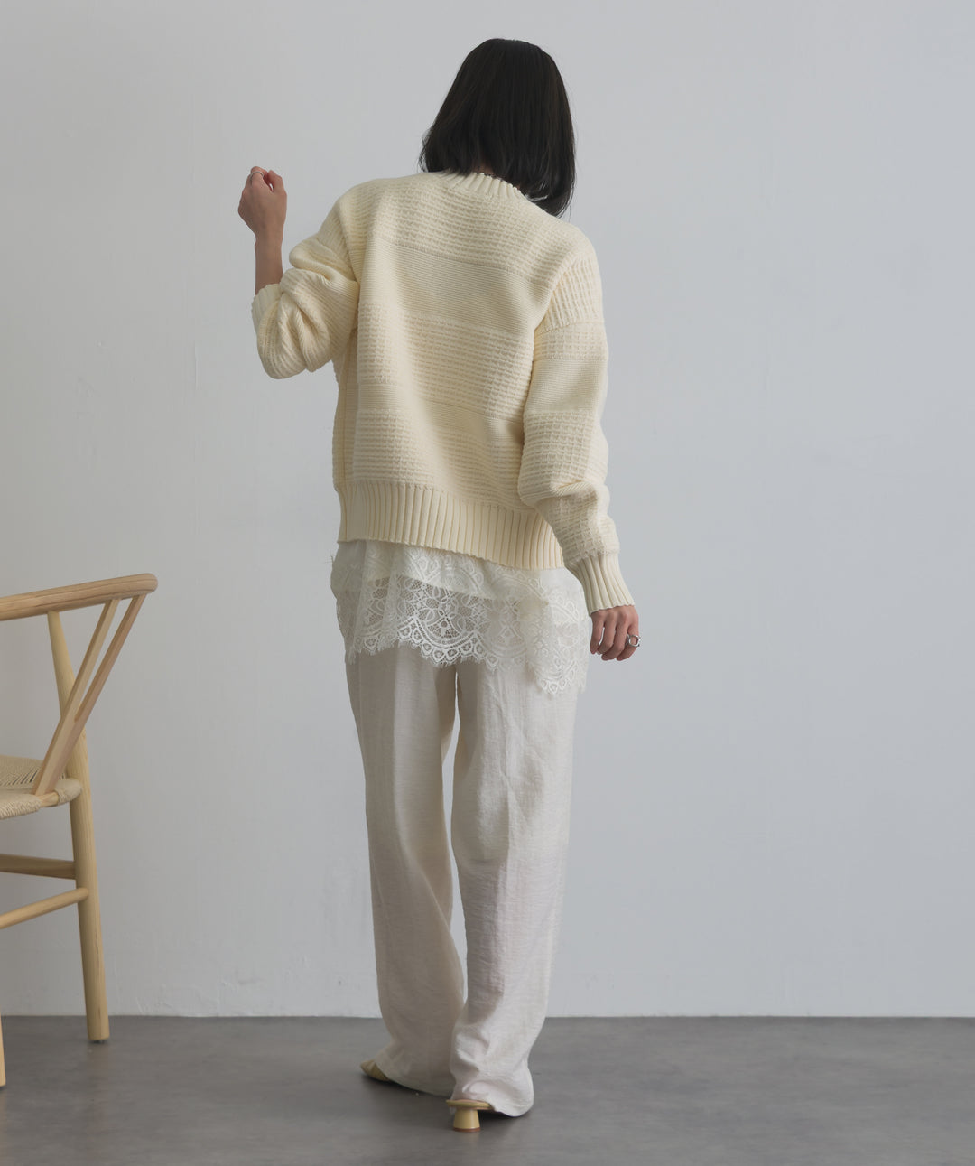 タック編みZIPアップニットカーディガン