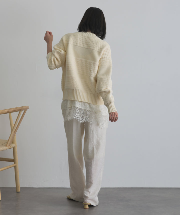 タック編みZIPアップニットカーディガン