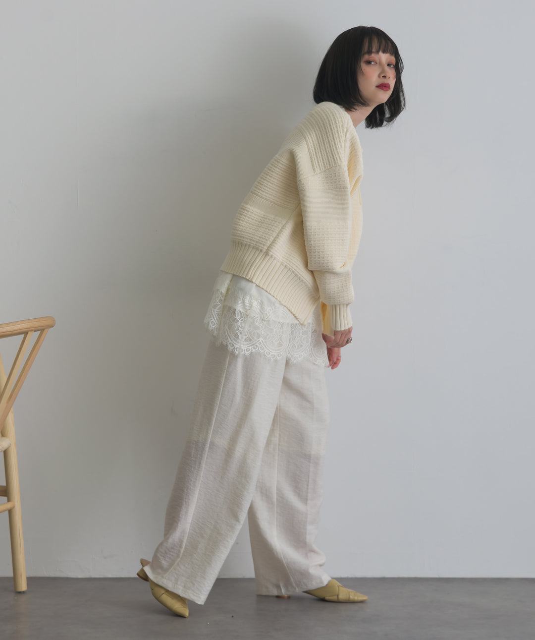 タック編みZIPアップニットカーディガン