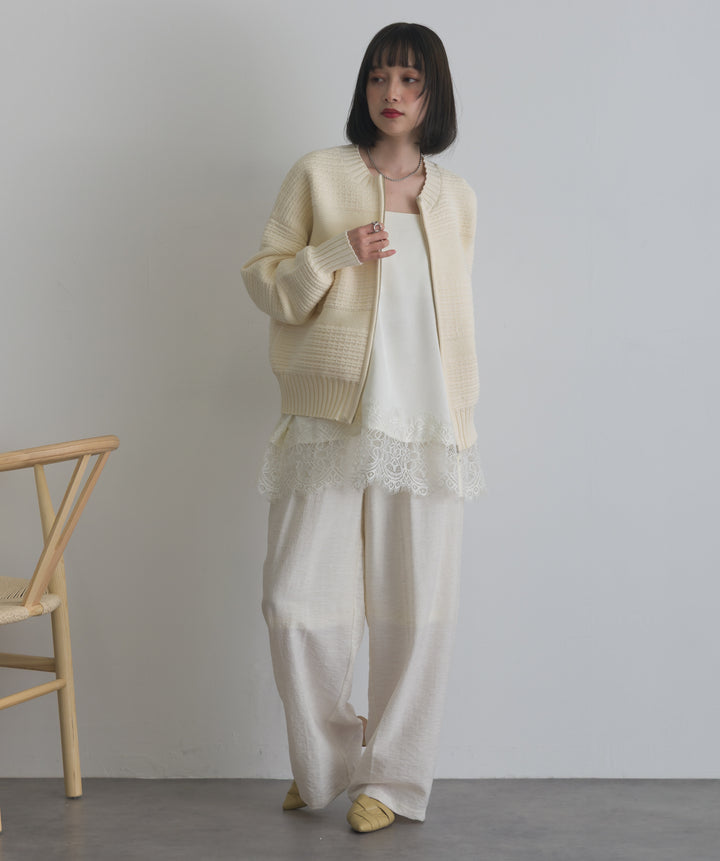 タック編みZIPアップニットカーディガン