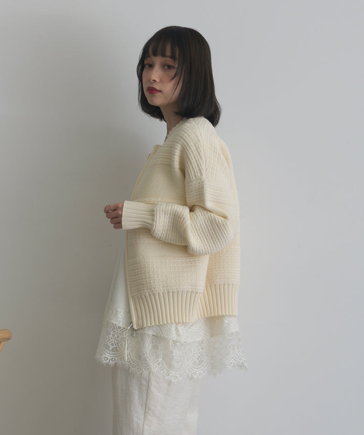 タック編みZIPアップニットカーディガン