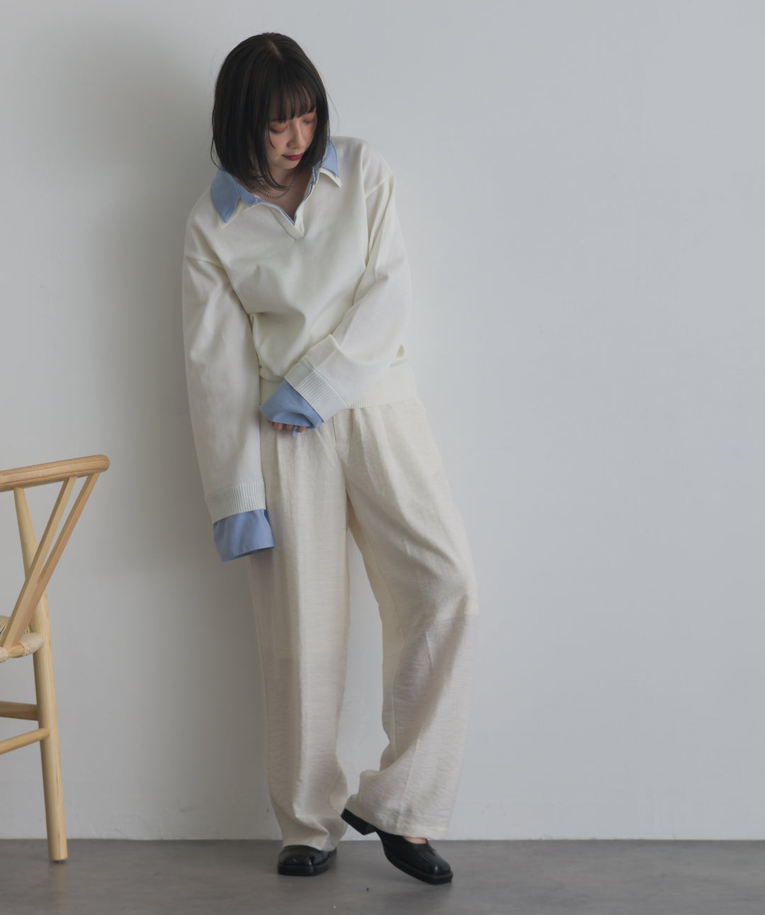 シャツ切替レイヤードプルオーバー