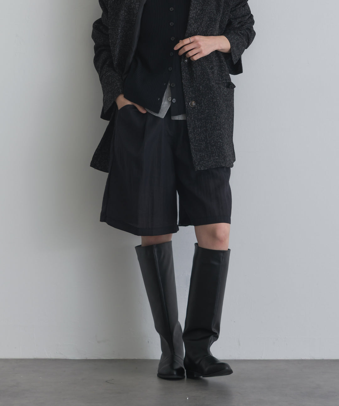 リネンライクタックハーフパンツ