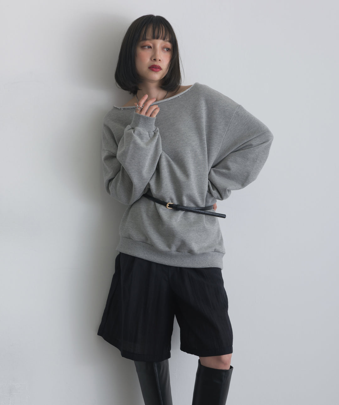 リネンライクタックハーフパンツ