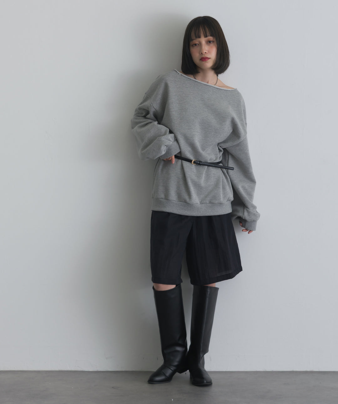 リネンライクタックハーフパンツ