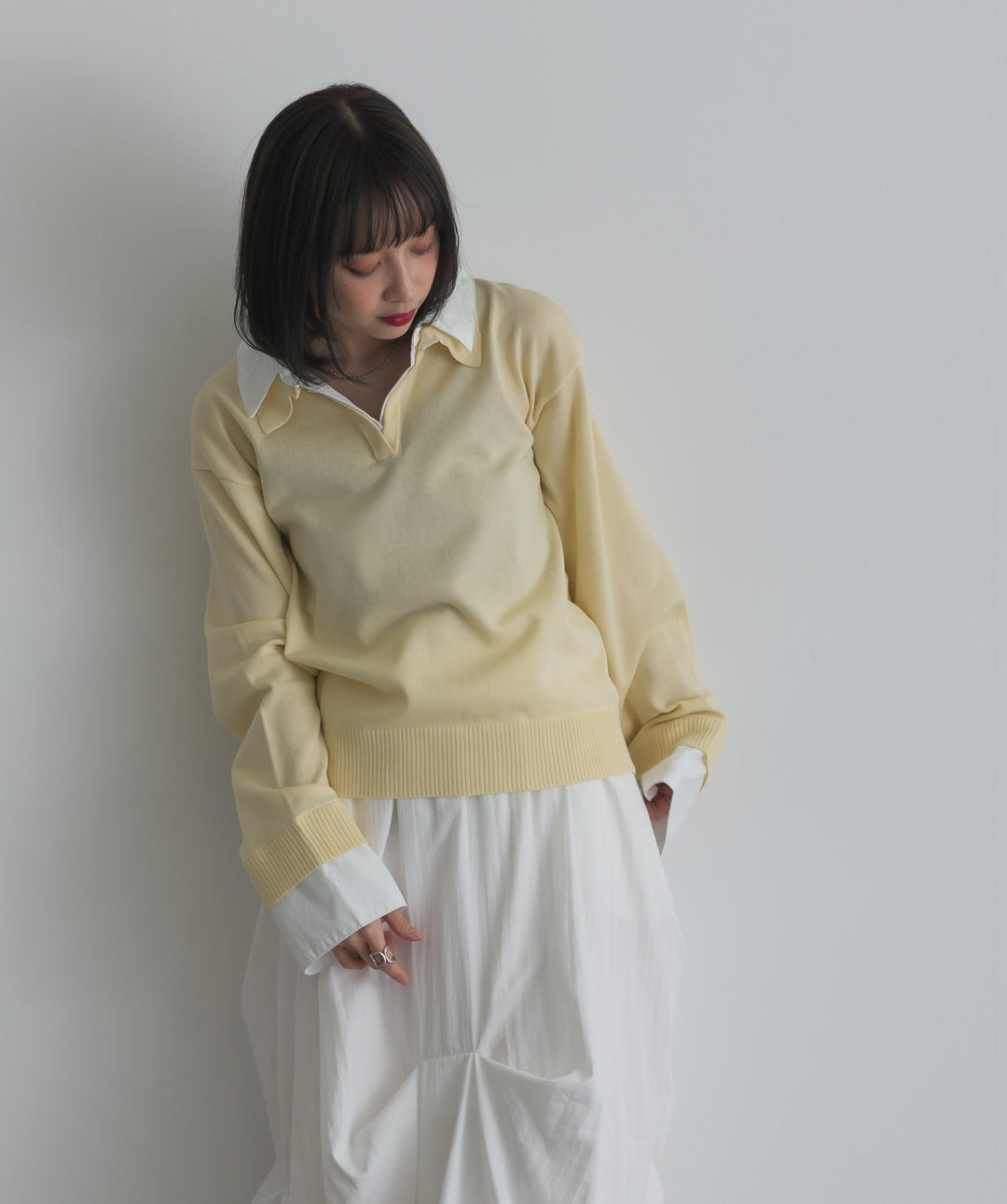 シャツ切替レイヤードプルオーバー