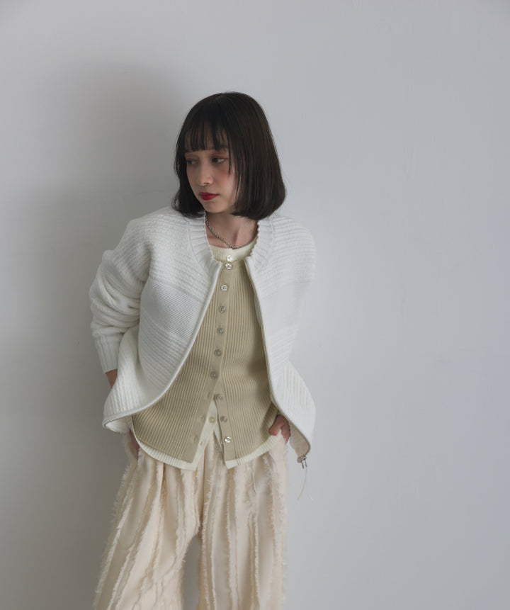 タック編みZIPアップニットカーディガン