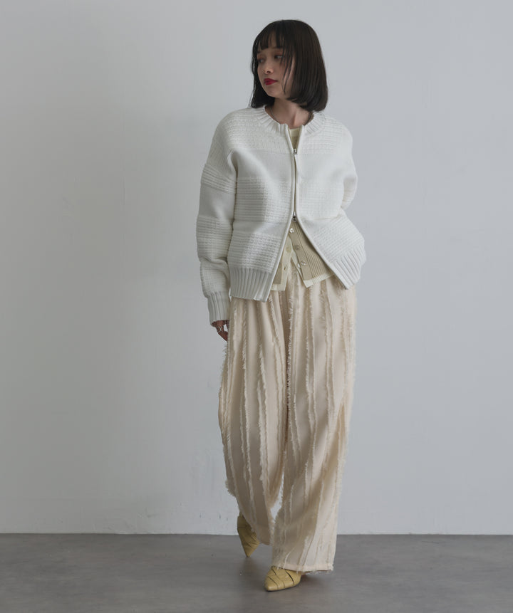 タック編みZIPアップニットカーディガン