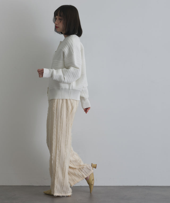 タック編みZIPアップニットカーディガン