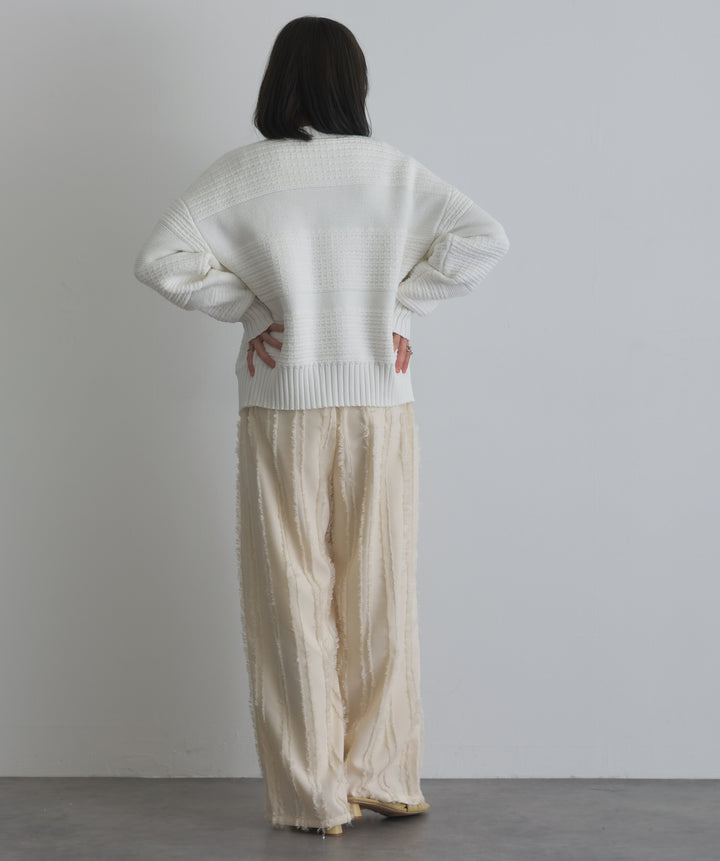 タック編みZIPアップニットカーディガン