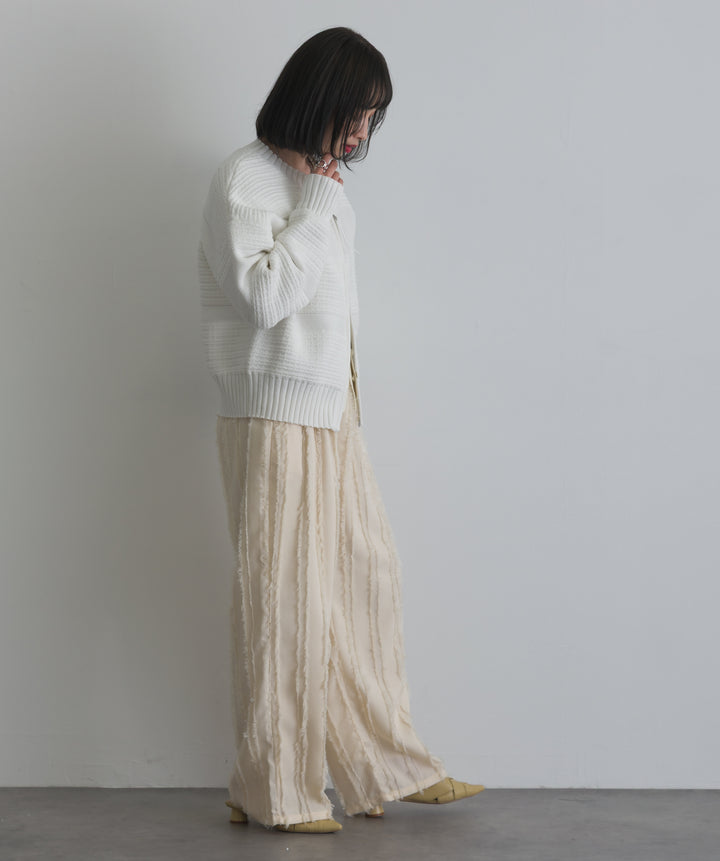 タック編みZIPアップニットカーディガン