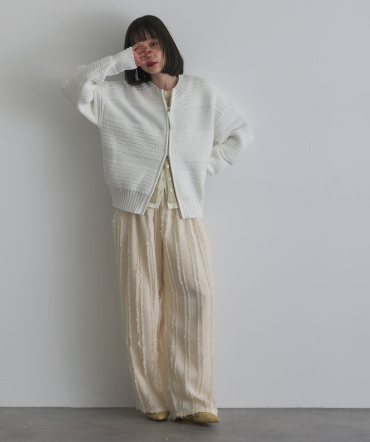 タック編みZIPアップニットカーディガン