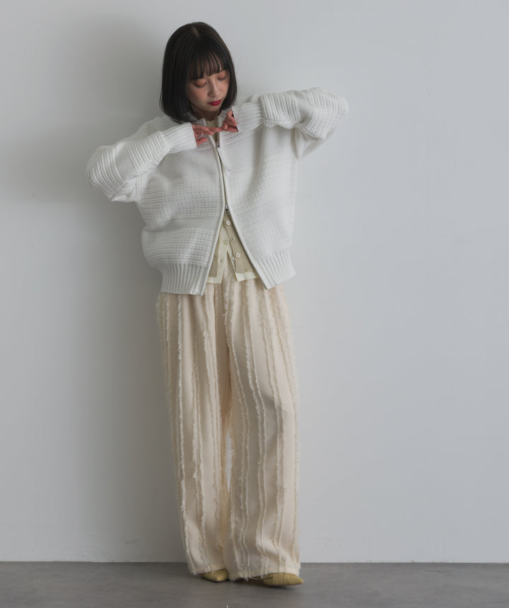 タック編みZIPアップニットカーディガン