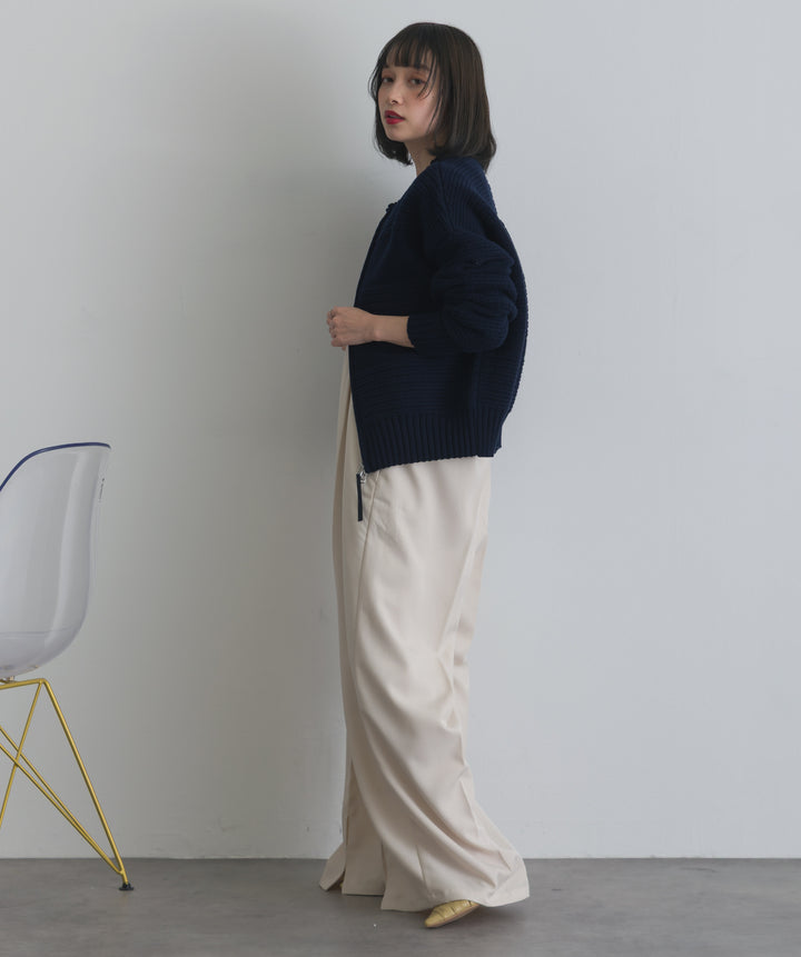 タック編みZIPアップニットカーディガン