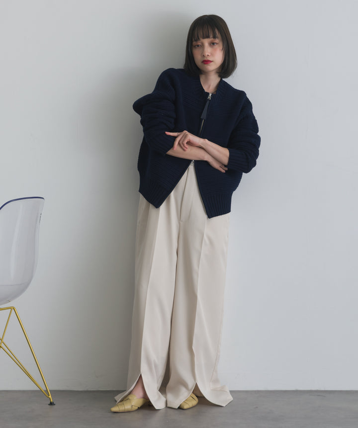 タック編みZIPアップニットカーディガン