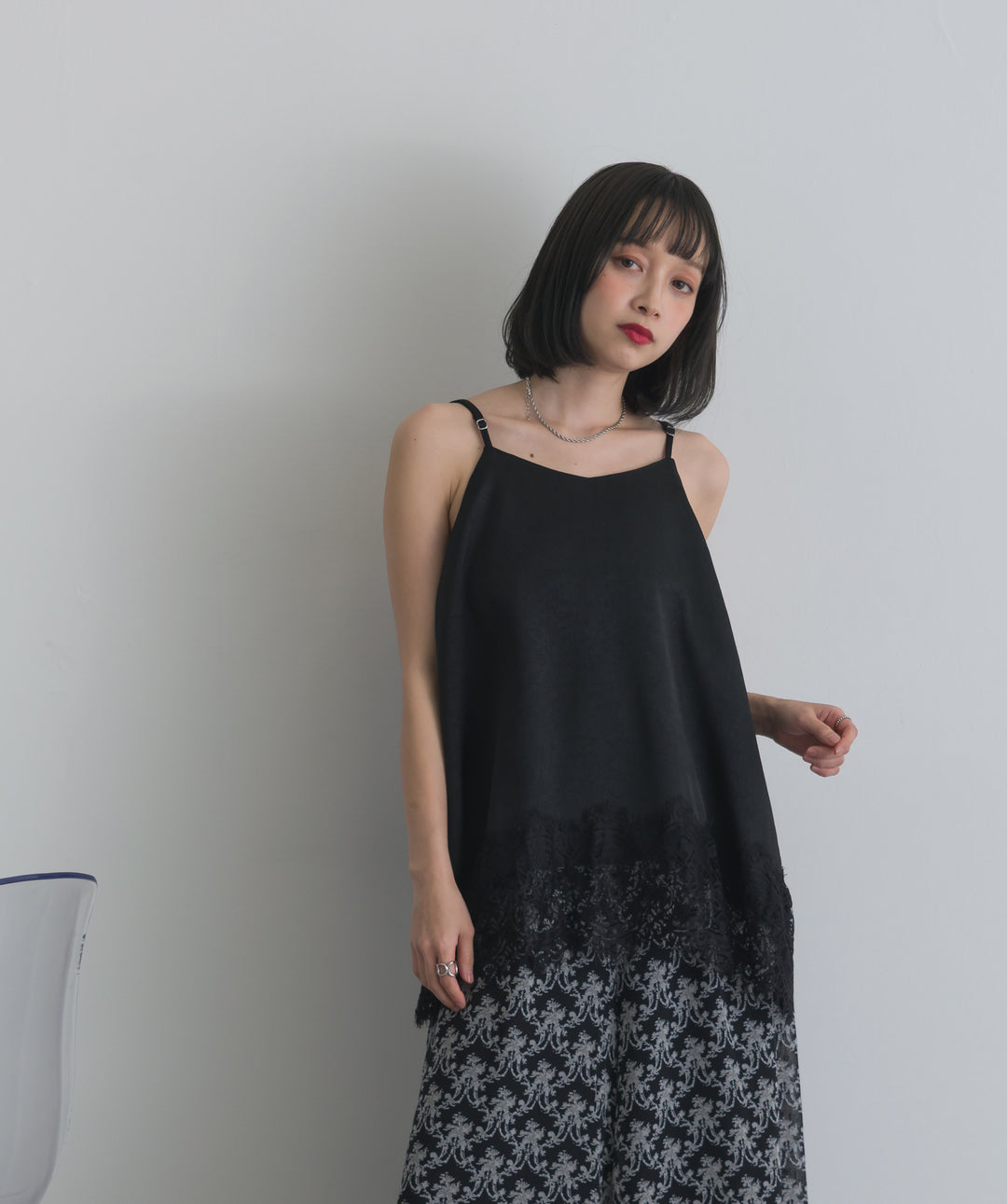 レースヘムロングキャミソール