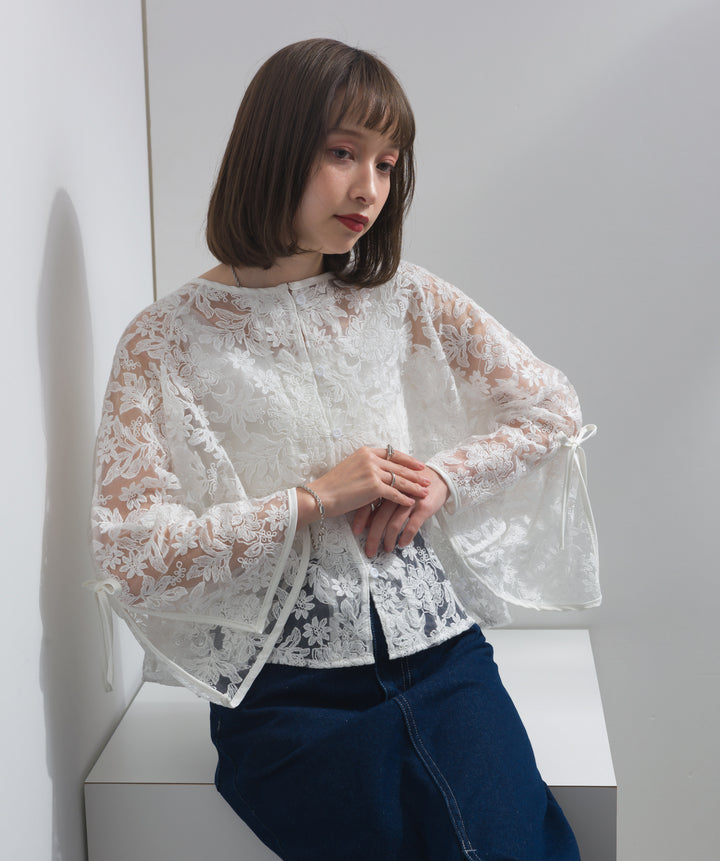 【SET】2WAYフラワーチュールトップス+ロールアップデザインデニムスカート(2set)