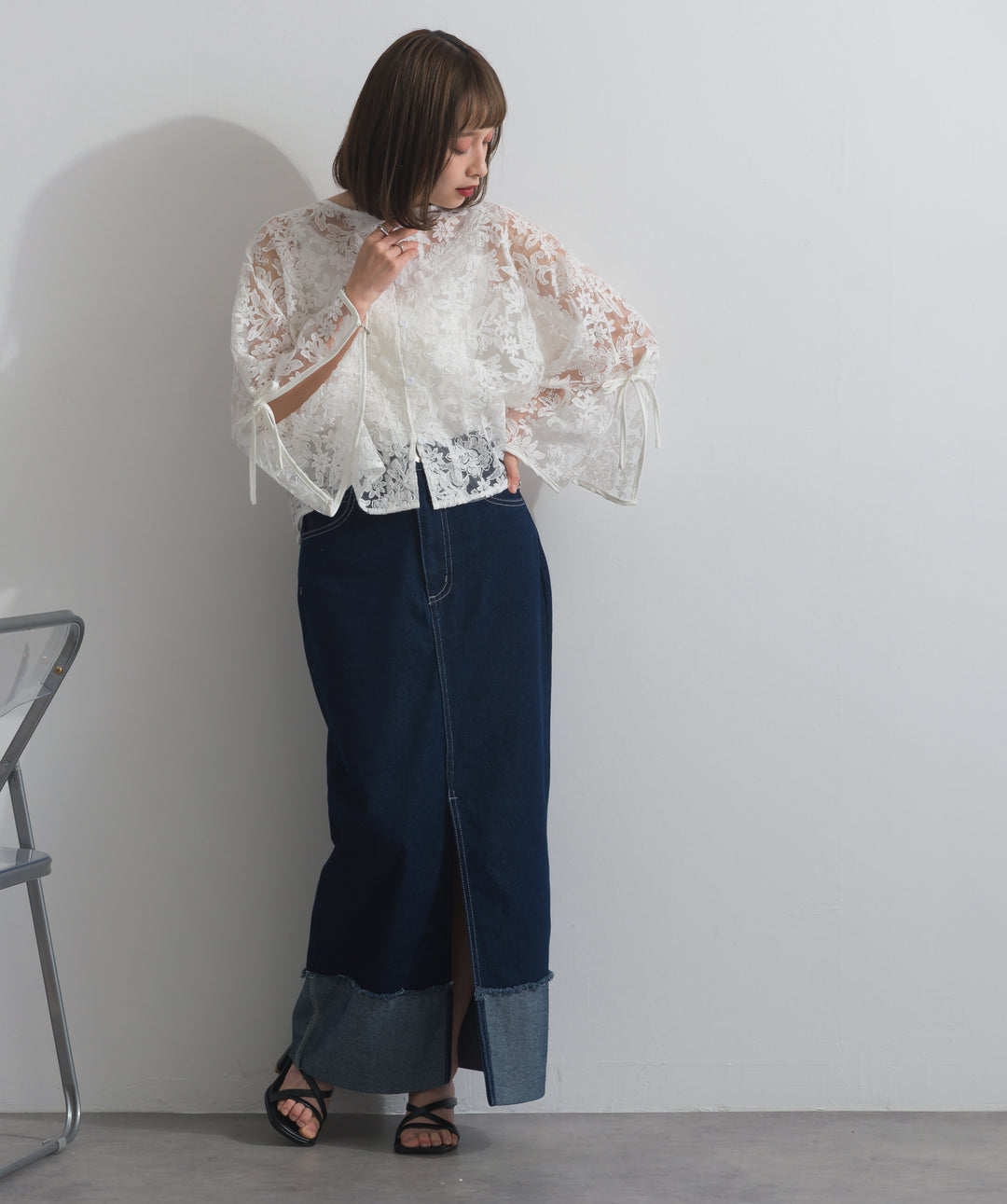 ロールアップデザインデニムスカート