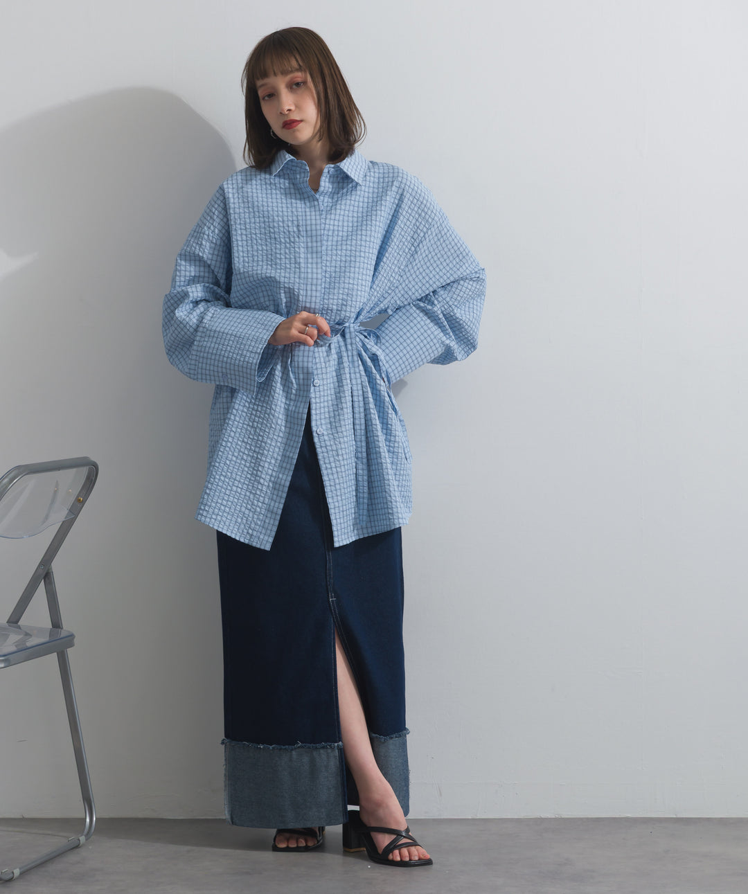 ロールアップデザインデニムスカート