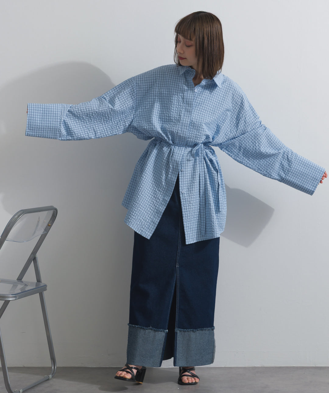 ロールアップデザインデニムスカート