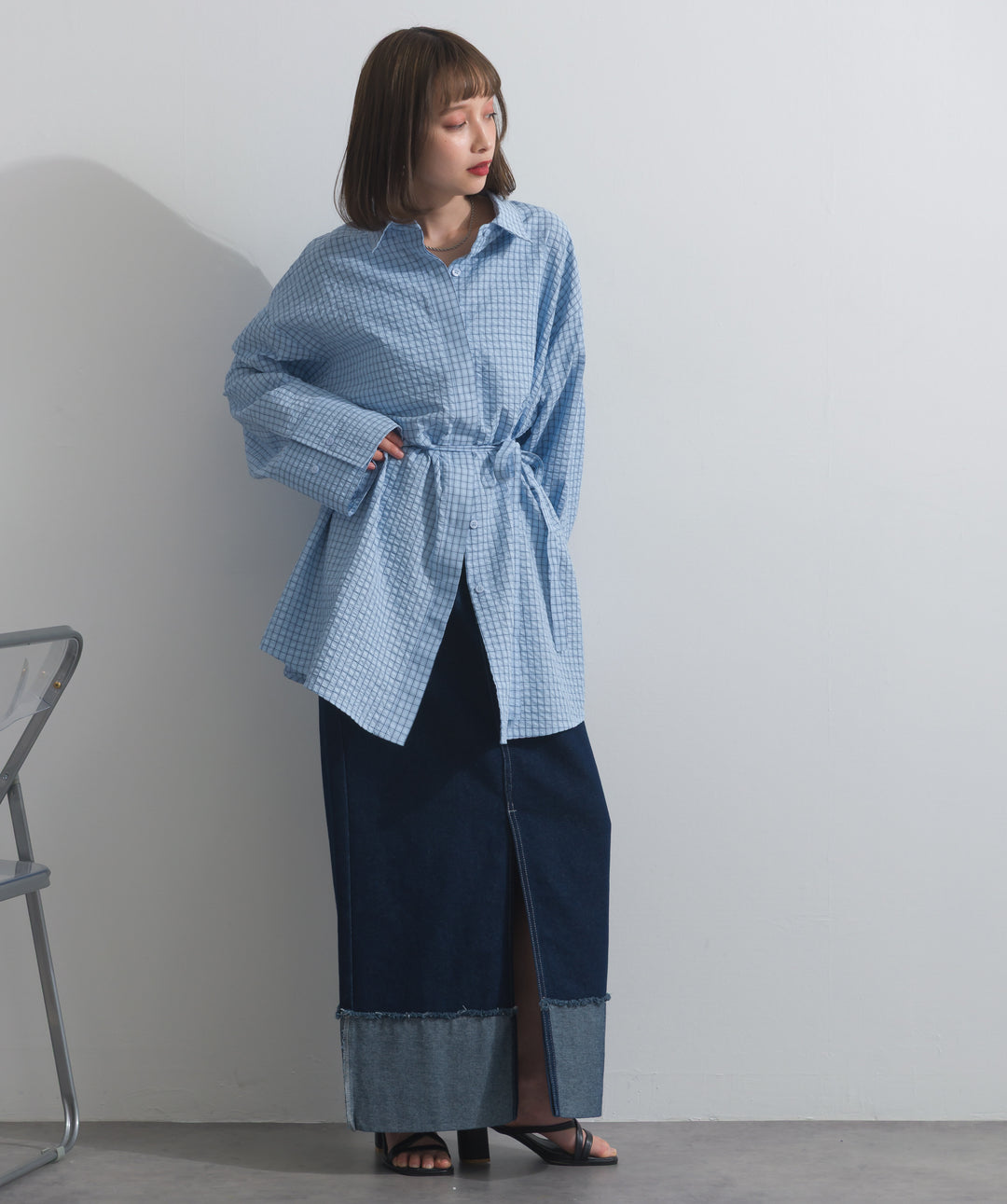 ロールアップデザインデニムスカート