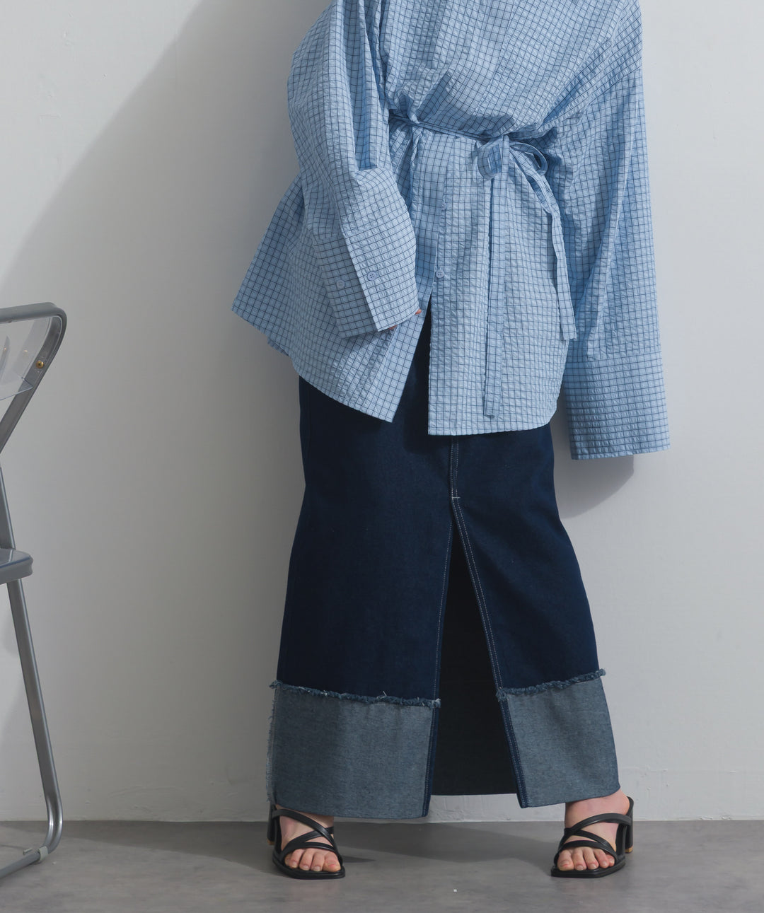 ロールアップデザインデニムスカート