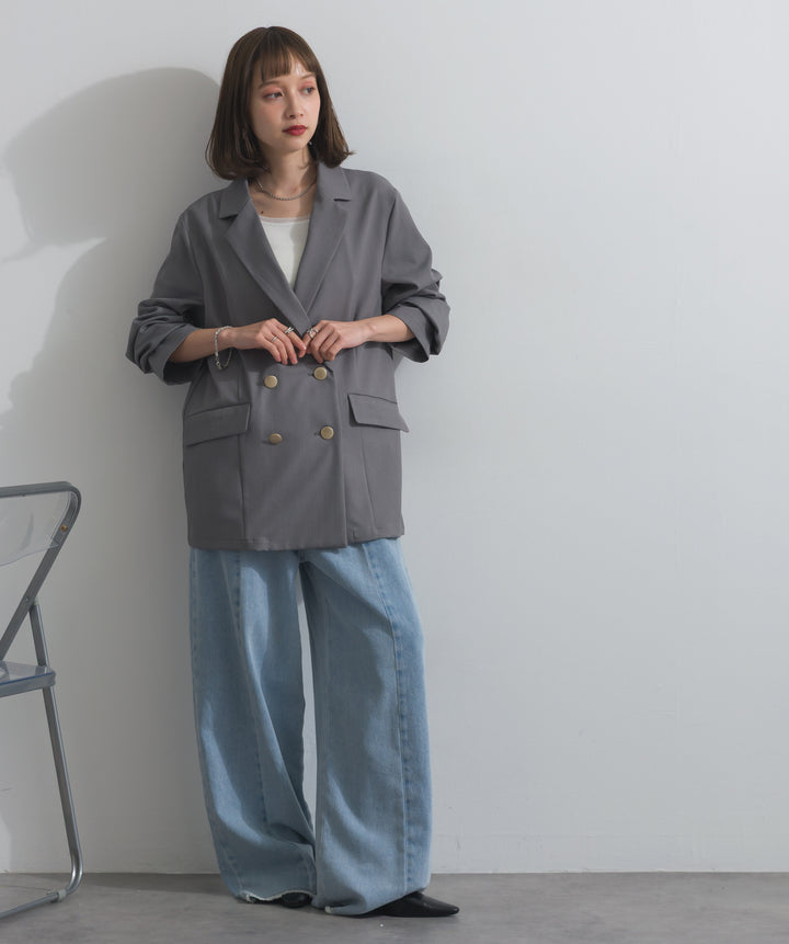 【SET】ダブルテーラードジャケット+ツートーンバイカラーデニムパンツ(2set)