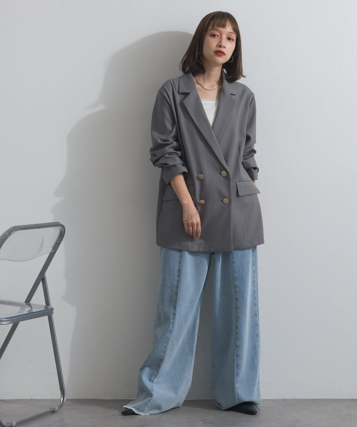 【SET】ダブルテーラードジャケット+ツートーンバイカラーデニムパンツ(2set)