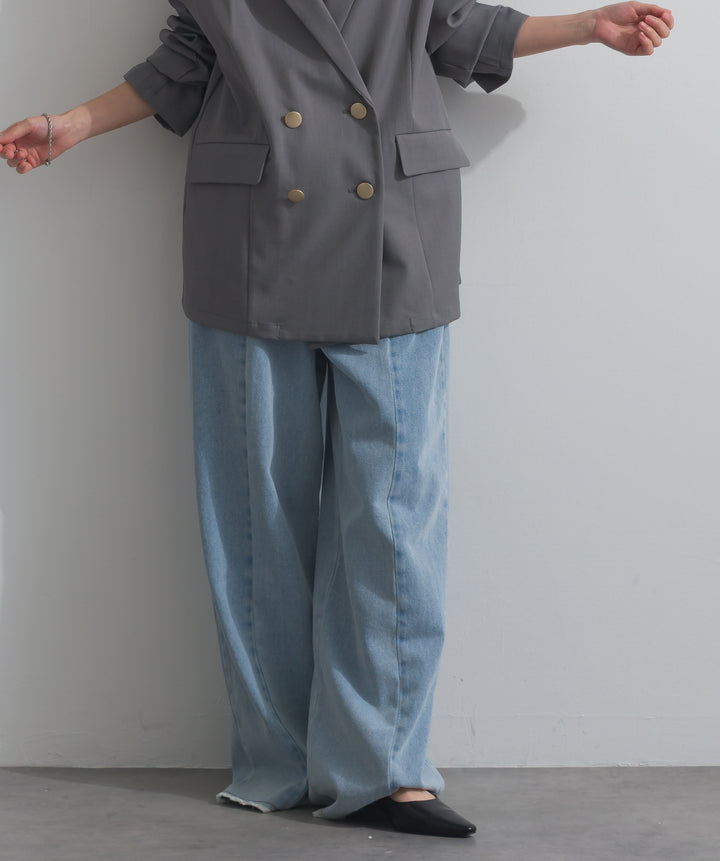 【SET】ダブルテーラードジャケット+ツートーンバイカラーデニムパンツ(2set)
