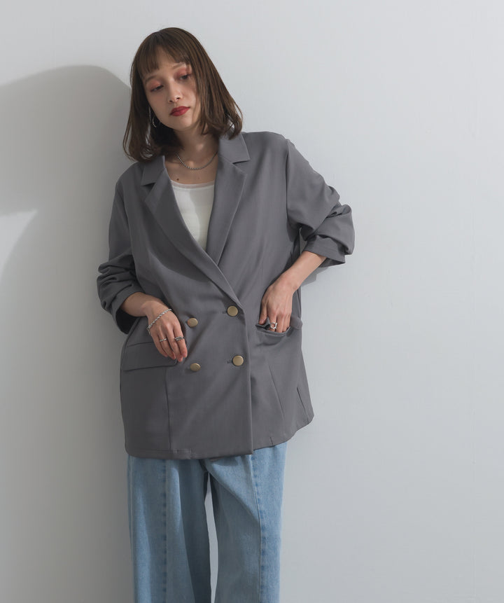 【SET】ダブルテーラードジャケット+ツートーンバイカラーデニムパンツ(2set)