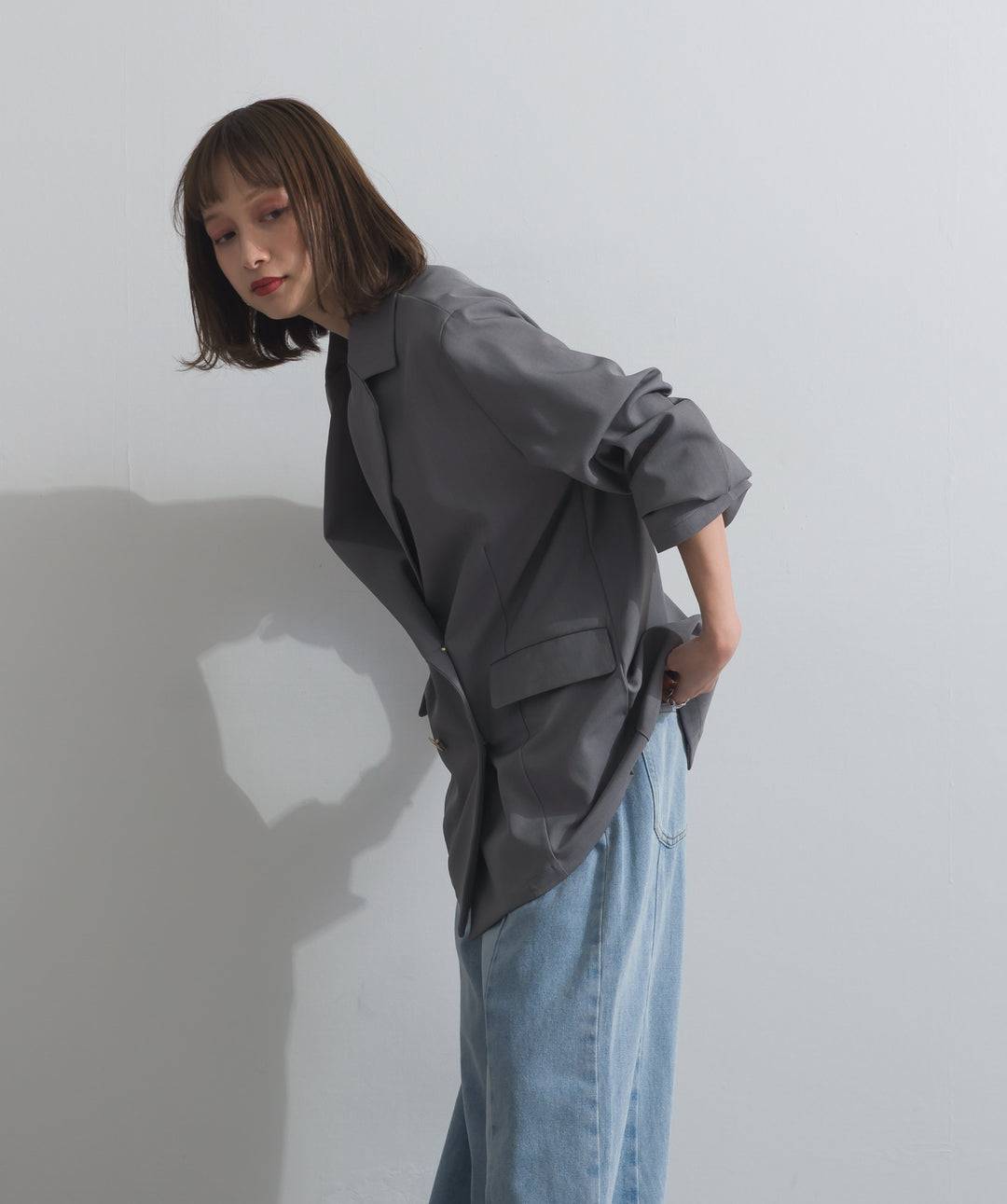 【SET】ダブルテーラードジャケット+ツートーンバイカラーデニムパンツ(2set)