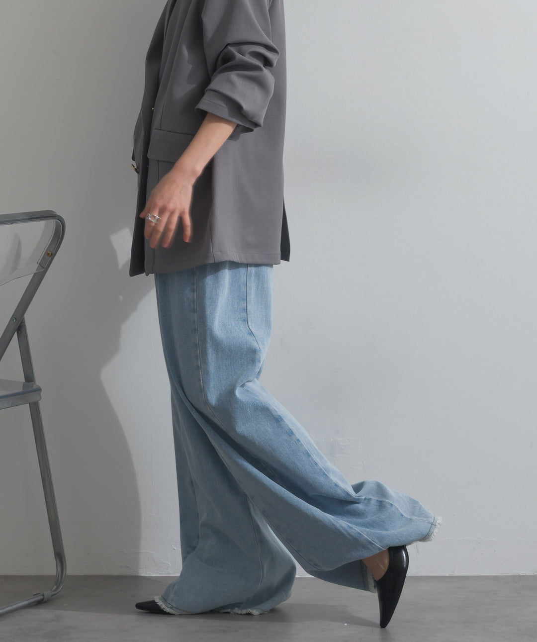 【SET】ダブルテーラードジャケット+ツートーンバイカラーデニムパンツ(2set)