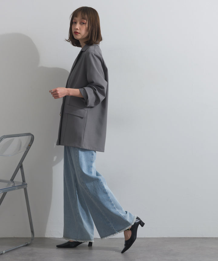 【SET】ダブルテーラードジャケット+ツートーンバイカラーデニムパンツ(2set)