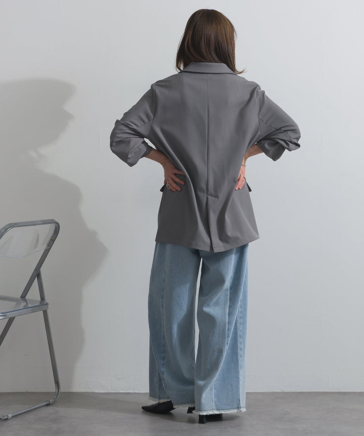 【SET】ダブルテーラードジャケット+ツートーンバイカラーデニムパンツ(2set)