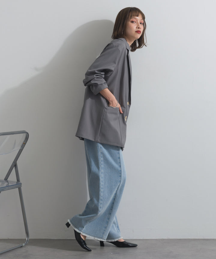 【SET】ダブルテーラードジャケット+ツートーンバイカラーデニムパンツ(2set)